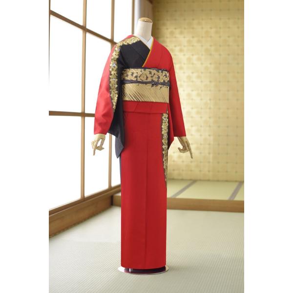 省彩箔赤と黒 身長 151cm〜162cm位 レンタル 訪問着 往復送料無料 フルセットレンタル 結...