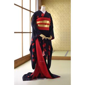 レンタル 引き振袖 黒 古典 レトロ 花嫁振袖レンタル 着物