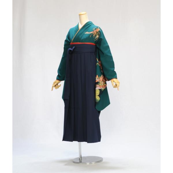 卒業式 卒園式 女子袴  広巾 サイズ 着物 グリーンのしめ車  袴 紺特大 95cm 身長 157...