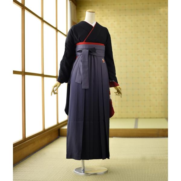 袴レンタル 卒業式 レンタル 女子袴  先生 教員 着物 黒地モダン梅花  袴 グレー黒ぼかし レデ...