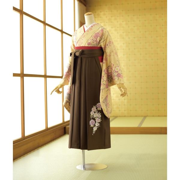 袴 レンタル 卒業式 袴 女性  着物 クリーム桜に乱菊  袴 ももぷり桜 (茶) 87cm  身長...