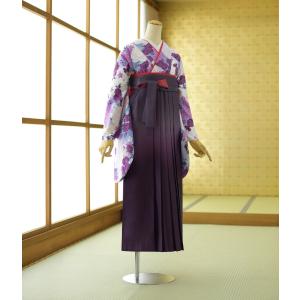 卒業式 袴レンタル 女性  着物 白藤色桜にばら  袴