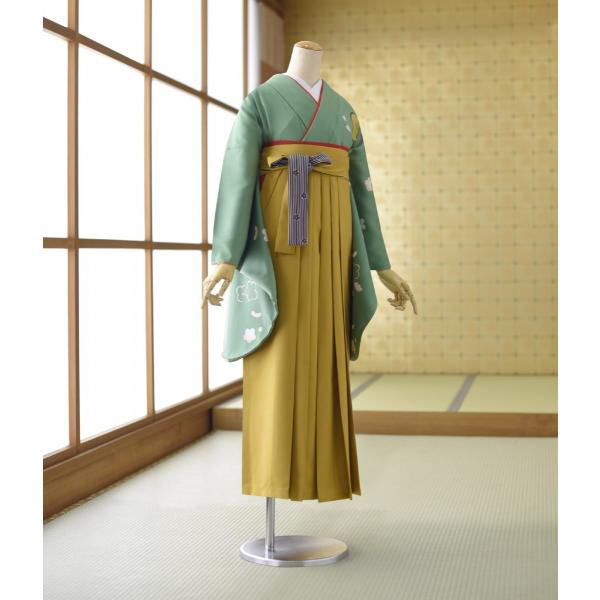袴 レンタル 卒業式 袴 女性  着物 ソフトグリーン梅の花  袴 金茶紐裏黒/ねじり梅 95cm ...