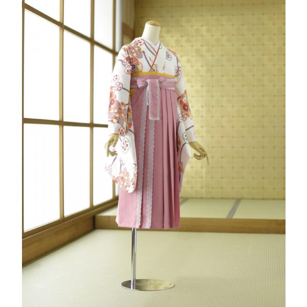 小学生 女の子 袴レンタル 小学校 卒業式 着物 13参り白立わくに花  袴 ピンクストライプレース...
