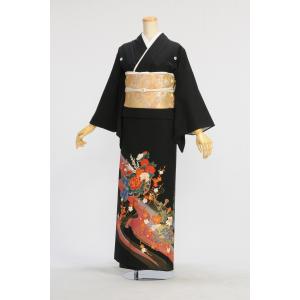留袖とモーニング同時注文で10%OFF 留袖 レンタル 流水花《身長》143cm〜158cm位 着物レンタル 結婚式 母親 貸衣装 黒留袖レンタル 留め袖 安い