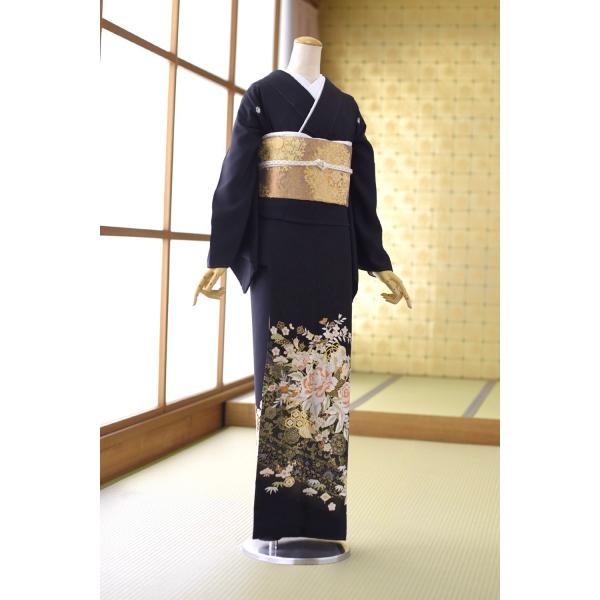 留袖とモーニング同時注文で10%OFF 留袖 レンタル 結婚式 黒留袖 バラ吉祥文《身長》154cm...