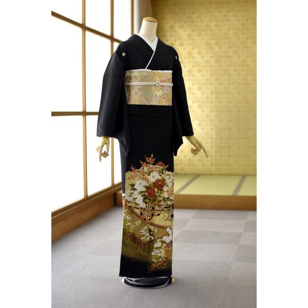 留袖とモーニング同時注文で10%OFF 留袖 レンタル 結婚式 黒留袖 高級正絹 幔幕花車《身長》1...