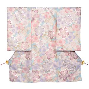 2025年入荷! お宮参り 女の子 レンタル 産着 初着 レンタル くすみブルー三色さくら 着物レン...