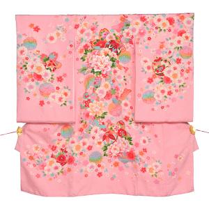 正絹 着物レンタル お宮参り 女の子 レンタル 産着 初着 レンタル ピンクぼたんに手まり 着物レン...