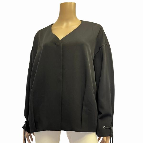 美品 AMERI アメリ ノーカラージャケット 表記 M ９号 相当 黒 ブラック 無地 シンプル ...