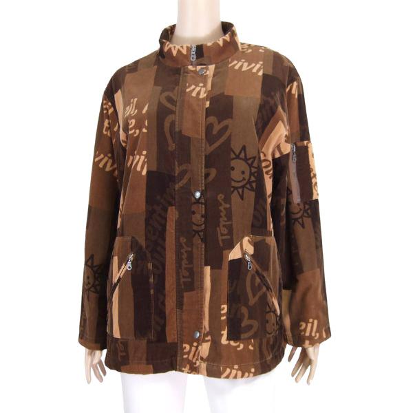 美品/トピーズ Topys 中綿ジャケット 大きいサイズ LL 3L 相当 茶 ブラウン ポップ柄 ...