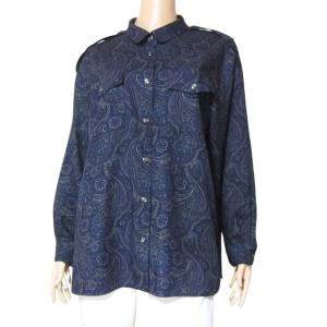 美品 レリアン 大きいサイズ 13+ コットンシャツ ペイズリー柄 ブルー系 Leilian（レリアン） 美品/レリアン ブラウス 大きいサイズ 表記 13号