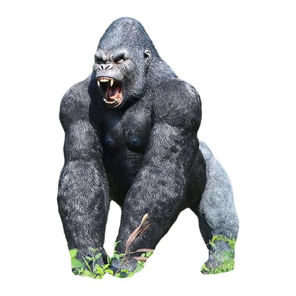 夜叉のように牙をむき出しにするゴリラ FRPアニマルオブジェ