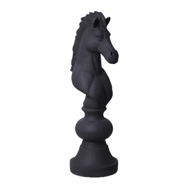 ストーン仕上げチェス騎士ナイト-ブラック FRPオブジェ