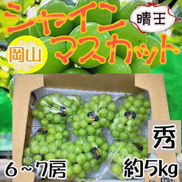 岡山県産　シャインマスカット　晴王　6〜7房　約5kg　秀品　クール便発送