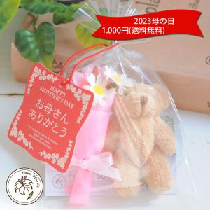 2023 母の日 1000円ポッキリ 光触媒加工のお花とくまのぬいぐるみ アレンジメント 花 ギフト 造花 カーネーション メッセージカード付き
