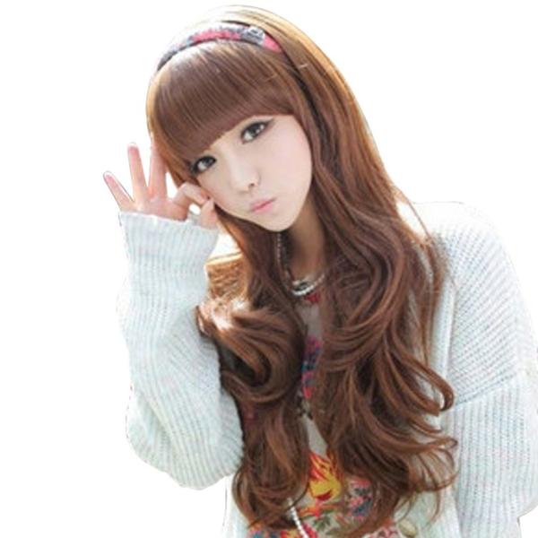 耐熱フルウィッグ-ふわふわカール/ロング/ライトブラウン（ウィッグキャップ付き）