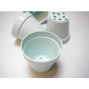 ミニ素焼鉢型風プラ鉢2号-縁丸型*丸鉢-水色[2GW]