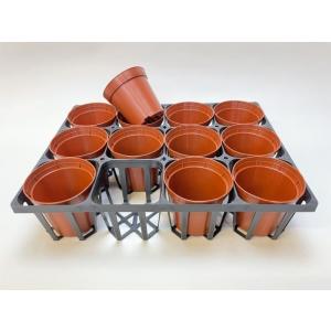 プレステラ90対応：四角型枠黒トレイハーフ＋生産者仕様/栽培〜出荷用：8cmポット[茶](トレイ1枚＋12鉢付きで1セット)｜fseguchi
