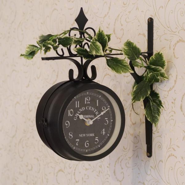 ウォールクロック 両面 壁掛け時計 かわいい アンティーク 掛け時計 クラシック 時計 クロック イ...