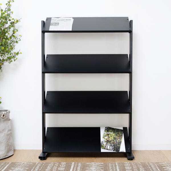4段 シェルフ ラック 棚 収納棚 オープンラック 本棚 ディスプレイ 什器 スチール シンプル 黒...
