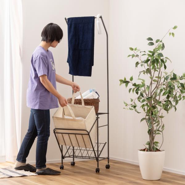 ランドリーハンガー ランドリーバスケット キャスター付き バスケット付き 物干し 洗濯物 収納 シン...