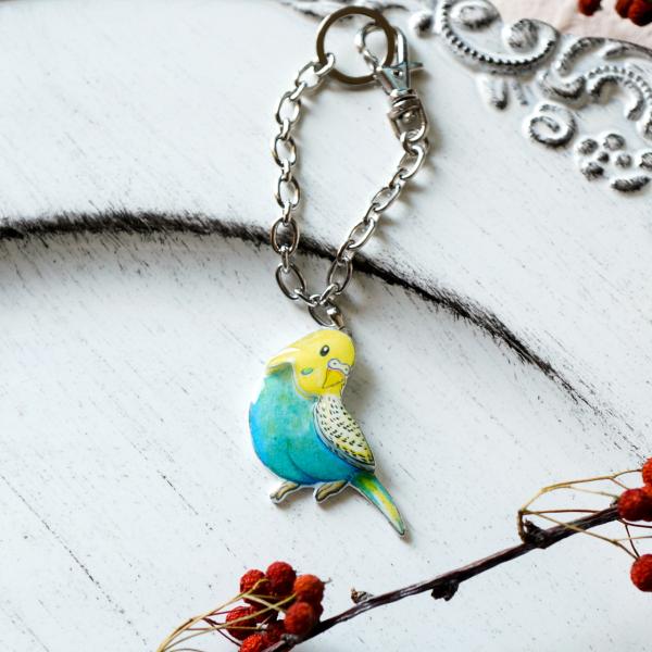 リュネット セキセイインコ レインボー ぷくぷく重ね バッグチャーム キーホルダー 小鳥