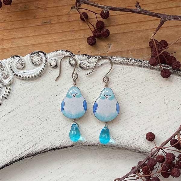 リュネット マメルリハ ブルー しっぽゆらゆら チタンピアス 手乗り小鳥[イヤリング可]P11983