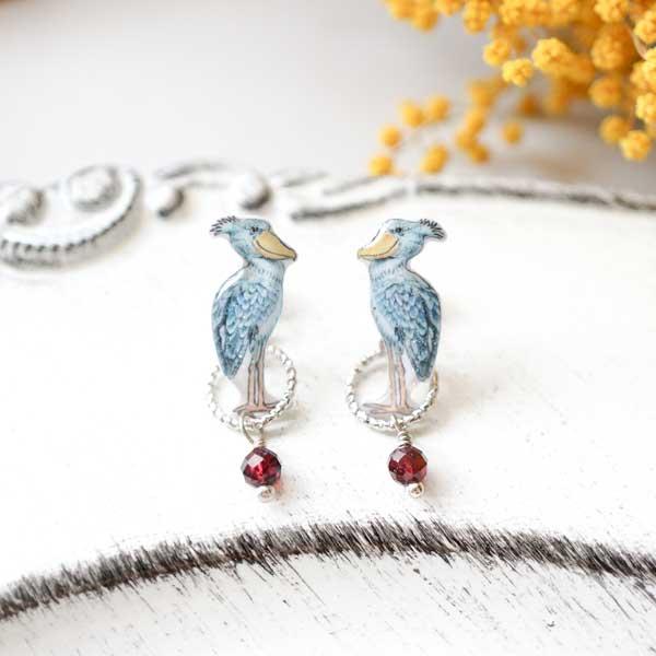 リュネット ハシビロコウ ガーネット 2way チタンピアス［イヤリング可]