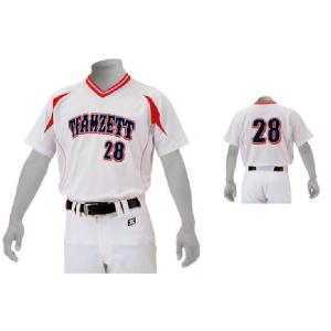 ZETTベースボールシャツBOT760A「ベースボールVネックシャツにダイレクト昇華プリントマーク」...