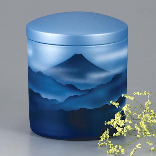 骨壺6寸 高級ネジ付骨壺 吹絵 青富士  仏具 手元供養 自宅墓 納骨 6寸骨壺　