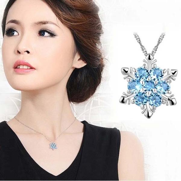 ネックレス ニッケルフリー 大人気 雪の結晶 アクアマリン シルバー ネックレス アクセサリー ジュ...