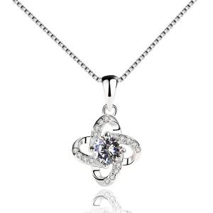 ネックレス レディース シルバー 一粒CZダイヤ クローバー ニッケルフリー アクセサリー ジュエリー 上品 大人 可愛い クリスマス プレゼント