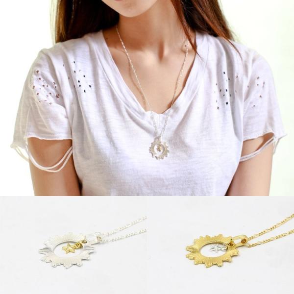 ネックレス 太陽 光冠 プチペンダント ゴールド シルバー レディース 大人スタイル アクセサリー