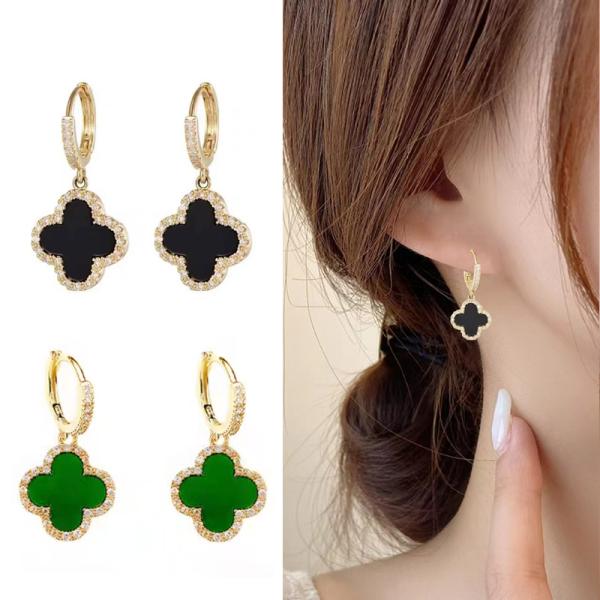 フープピアス レディース 18金 仕上げ 金属アレルギー対応 四つ葉 CZ ダイヤモンド クローバー...