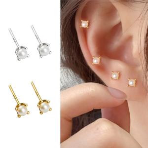 ピアス レディース パール 一粒 3mm 極小 小さめ スタッドピアス 4本爪 18kコーティング ゴールド シルバー 金属アレルギー対応 セカンドピアス つけっぱなし