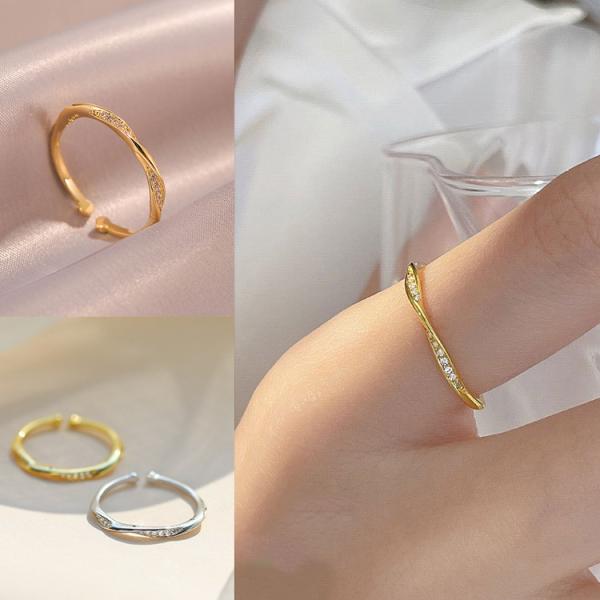 指輪 レディース C型 リング CZ ダイヤモンド 18金仕上げ フリーサイズ 微調整可能 金属アレ...