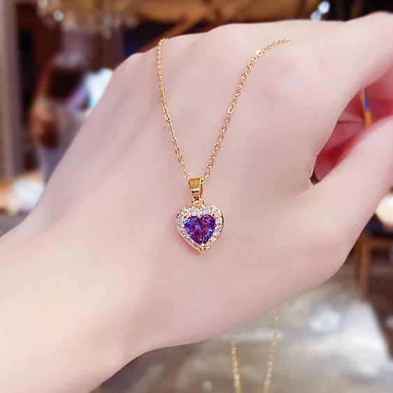 ネックレス レディース アメジスト CZダイヤ ハート ゴールド ネックレス アクセサリー ジュエリ...