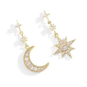 ピアス 18金 仕上げ CZダイヤ 星月 モチーフ レディース 揺れる アレルギー対応 ポイント消化 アシンメトリー 誕生日 母 プレゼント