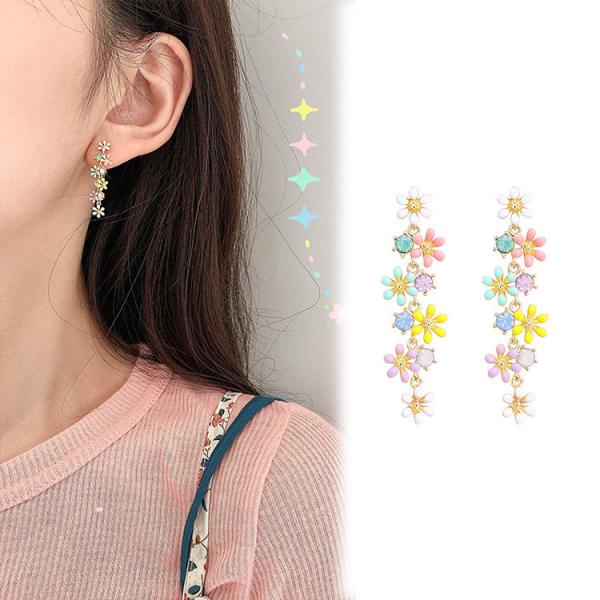 ピアス アレルギー対応 レディース フラワーガーデン クラリス ロングピアス カラフル 韓国ファッシ...