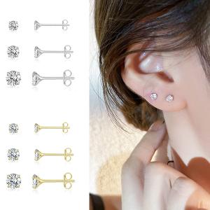 ピアス レディース 一粒 ジルコニア スタッドピアス 3サイズ 3mm 4mm 5mm シンプル 小さめ 極小 金属アレルギー対応 つけっぱなし セカンドピアス おしゃれ 爆買