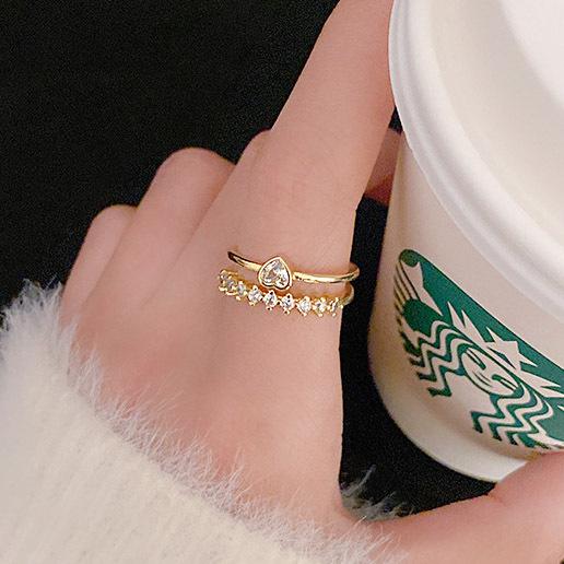 指輪 リング レディース 金属アレルギー対応 C型リング CZダイヤ パール ダブルリング ハート ...