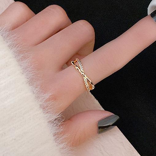 指輪 レディース リング CZダイヤ 金属アレルギー対応 K18コーティング ゴールド 交差デザイン...