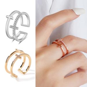 指輪 レディース リング C型リング CZダイヤ 金属アレルギー対応 K18コーティング ダブルリング アクセサリー 誕生日 プレゼント 爆買