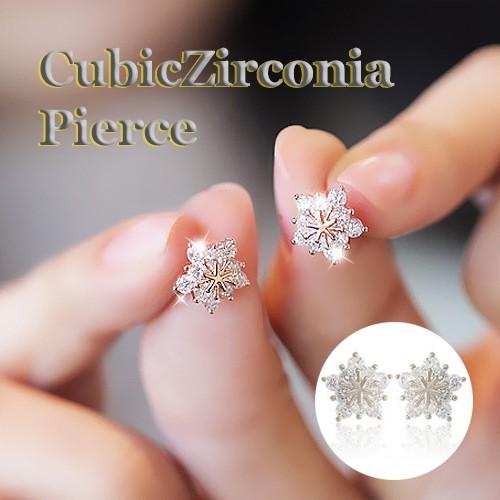 ピアス レディース キラキラ 雪の結晶 かわいい シルバー ゴールド アクセサリー バレンタイン 誕...