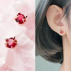 ピアス ガーネット 誕生石 猫顔 猫耳 レディース 18金仕上げ アレルギー対応 韓国ファッション ポイント消化 誕生日 母の日 プレゼント ポイント消化 爆買