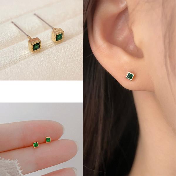 ピアス レディース エメラルド グリーン スクエア 小さめ 極小 3mm スタッドピアス 18kコー...