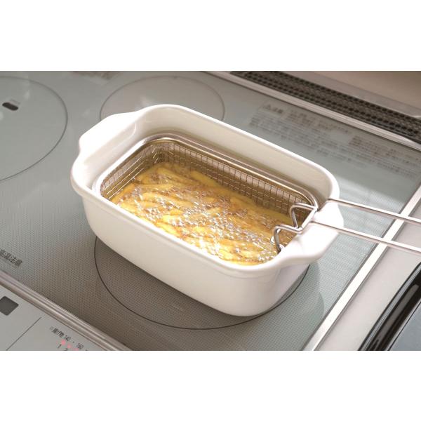 富士ホーロー 角型天ぷら鍋 フライヤーバスケット付き