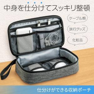 仕分けができる収納ポーチ ダブルファスナー メッシュ ポケット 厚め クッション内臓 持ち手付き カメラ 周辺機器 ケーブル 収納 化粧品 ベビー用品｜fu-nabi