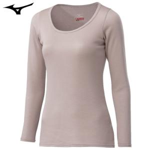 ミズノ（MIZUNO）　ブレスサーモアンダーウエア　中厚ソフト for Daily ラウンドネック9分袖シャツ　女性用　グレージュ　LL｜fudasho0ban